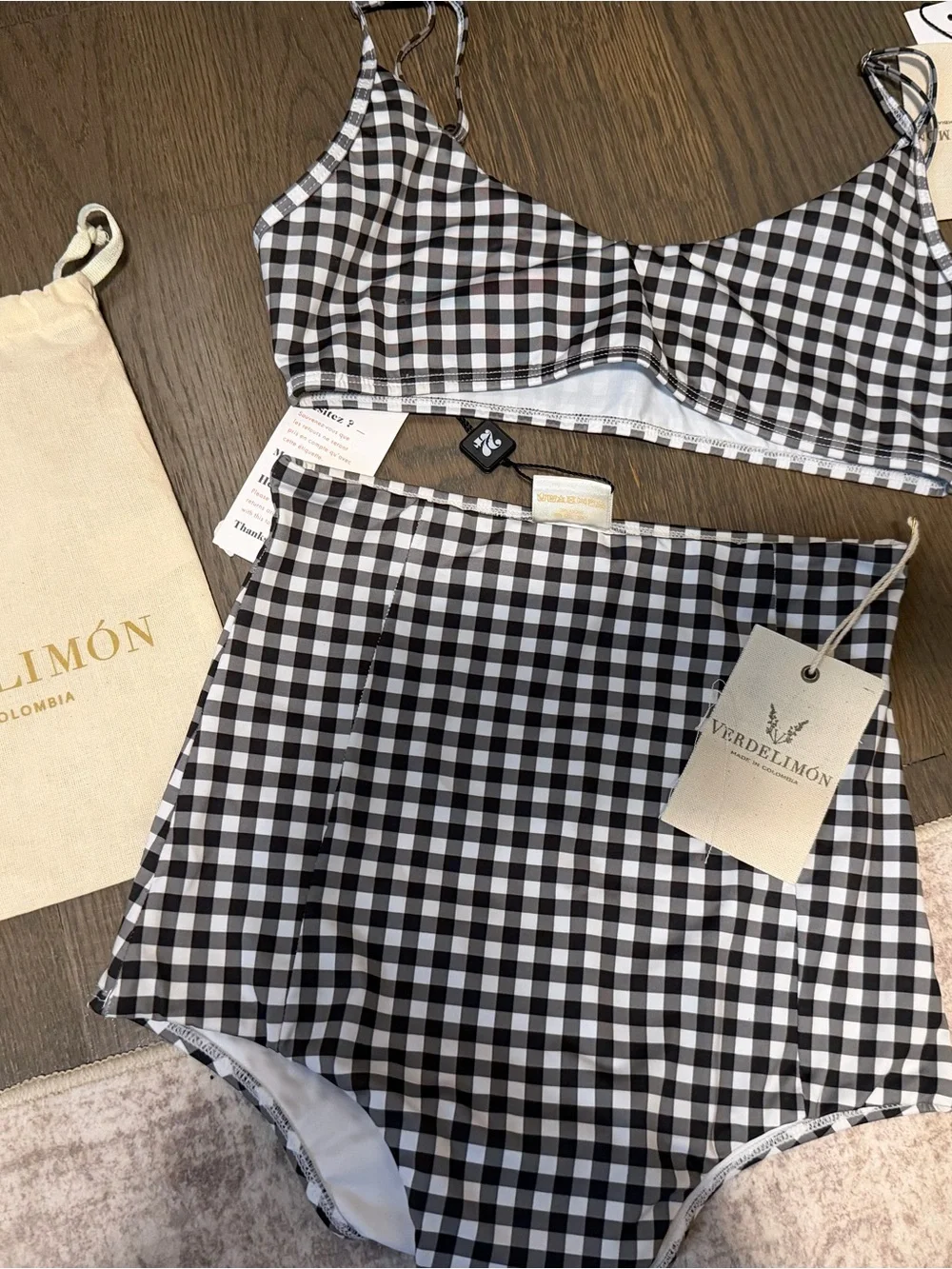 Black & White Gingham High-Waist Bikini (Size Small Bottom, Medium Top)